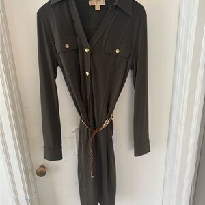 Michael Kors Dark Green Long Sleeve Dress